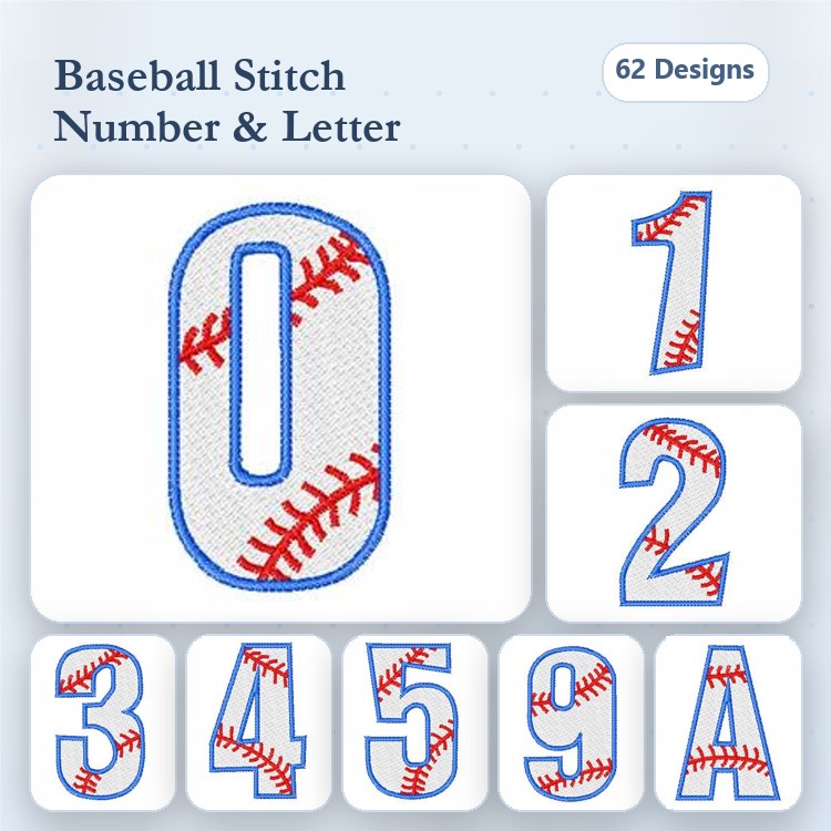 Baseball Number & Letter Embroidery Bundle – 0 to 9, Letter A & More (62 Designs)