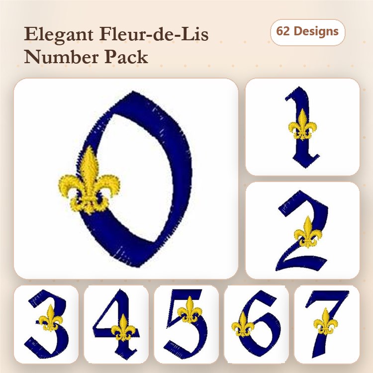Elegant Fleur-de-Lis Embroidery Bundle – Fleur-de-Lis Number 0, Fleur-de-Lis Number 1, Fleur-de-Lis Number 2 & More (62 Designs)