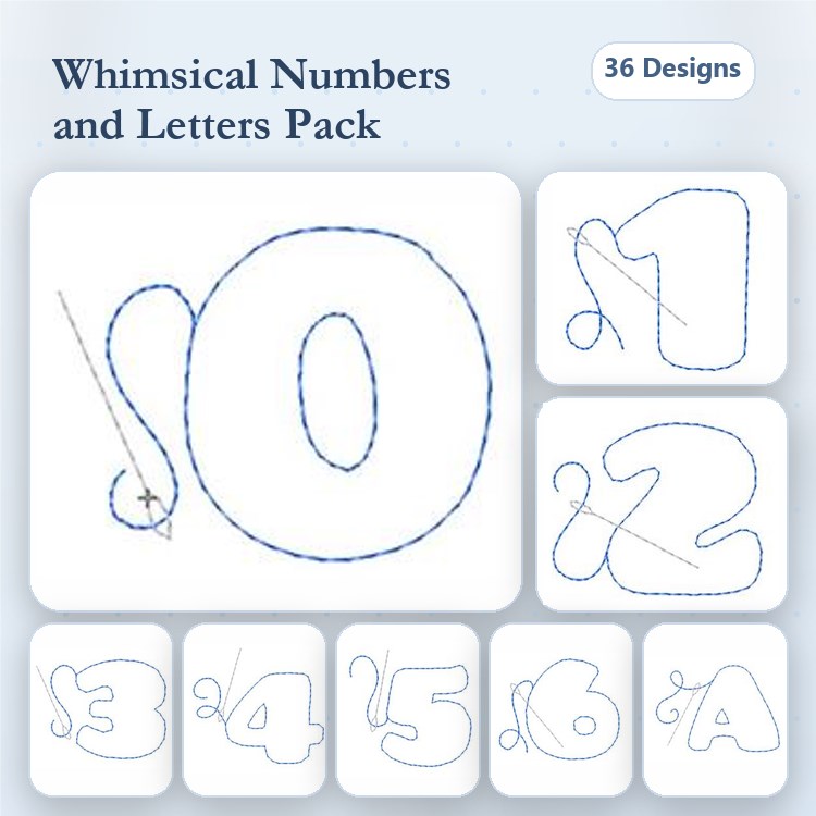 Redwork Whimsical Numbers & Letters Embroidery Designs Bundle – 0, 1, 2, A, B, C & More (36 Designs)