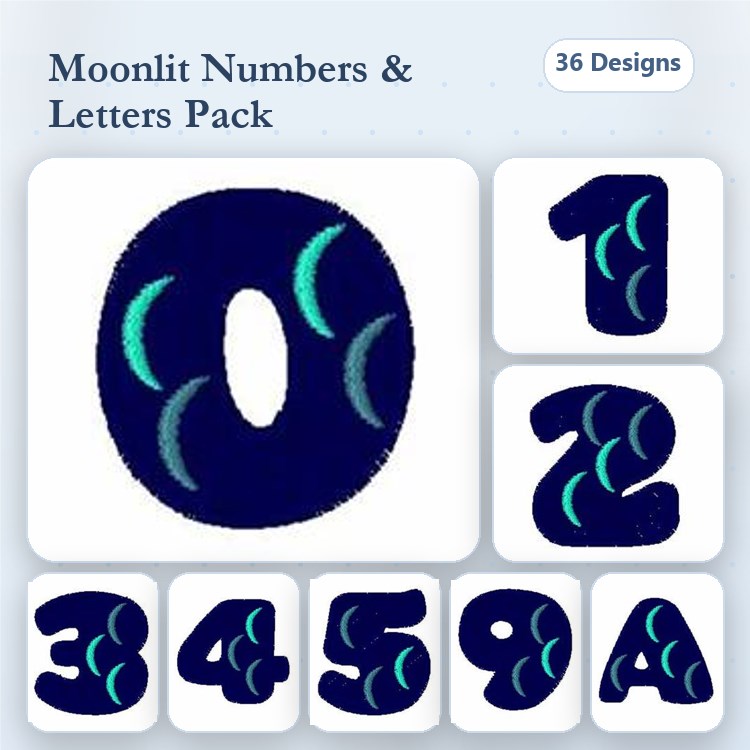 Numbers & Letter A Embroidery Designs Bundle – 0, 1, 2, 3, 4, 5, 6, 7, 8, 9 & More (36 Designs)
