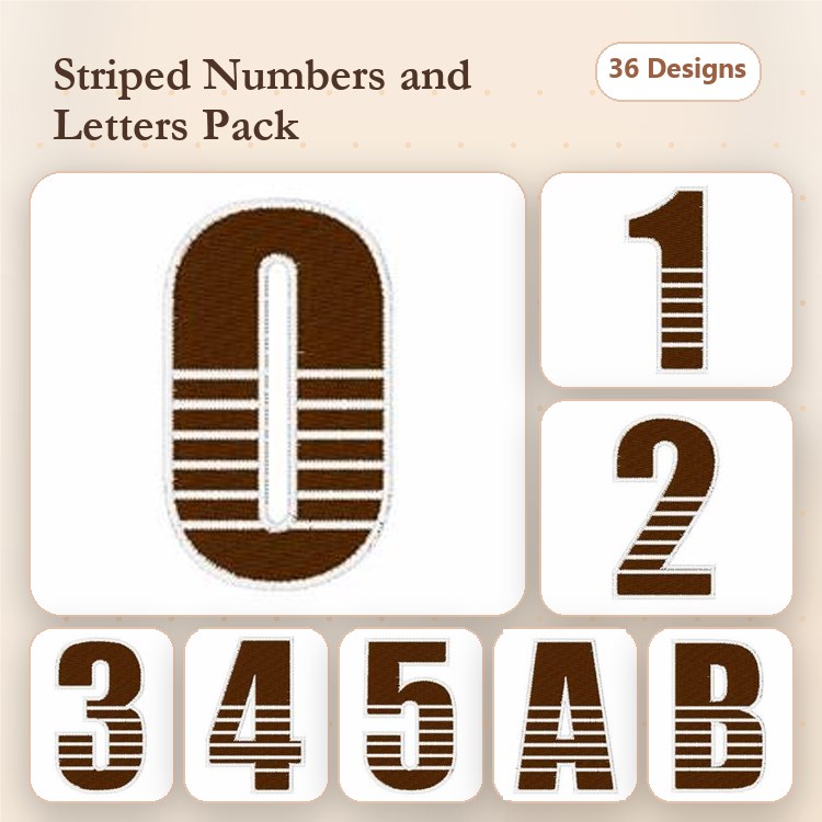 Striped Numbers & Letters Embroidery Designs Bundle – Striped Number 0, Striped Letter A, & More (36 Designs)