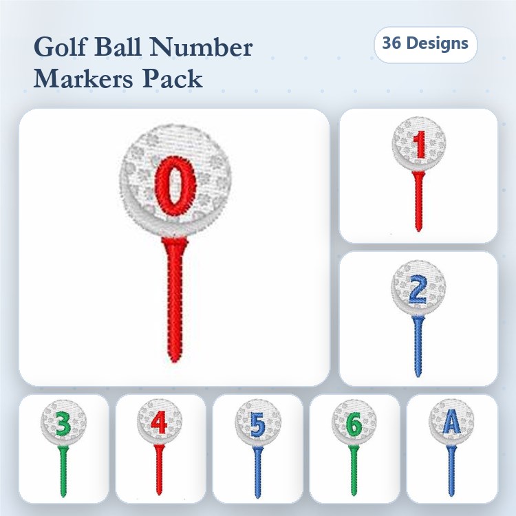 Golf Ball Marker Embroidery Bundle – Golf Ball Marker with Number 0, Number 1, Number 2 & More (36 Designs)