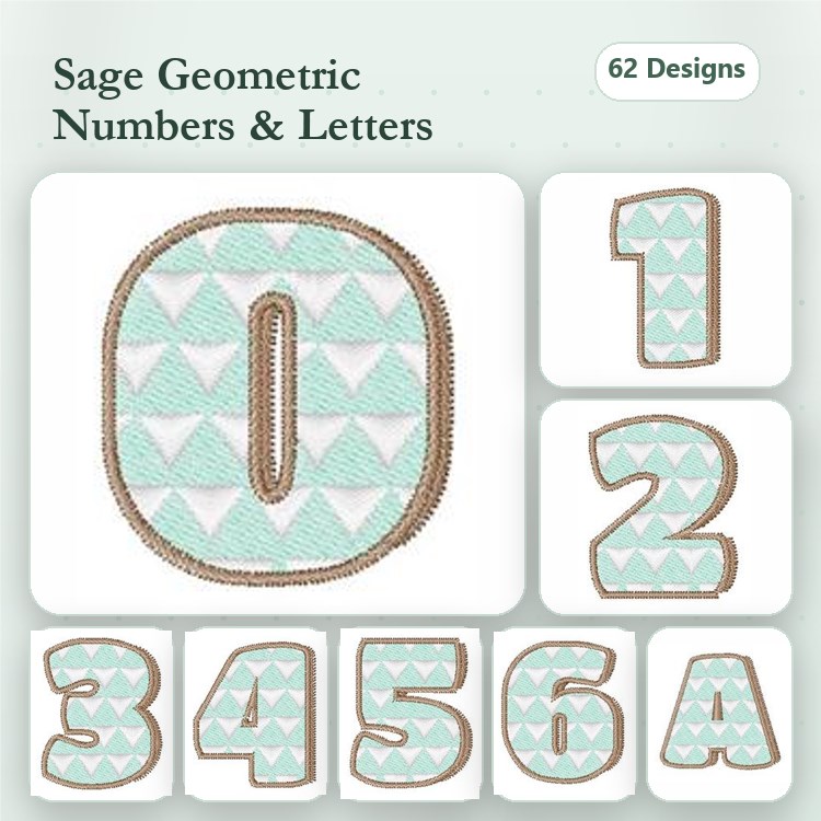 Applique Geometric Numbers & Letters Embroidery Bundle – Geometric Number 0, 1, 2, Letter A & More (62 Designs)