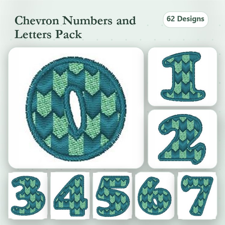 Chevron Numbers & Letters Embroidery Designs Bundle – Chevron Number 0, 1, 2 & More (62 Designs)
