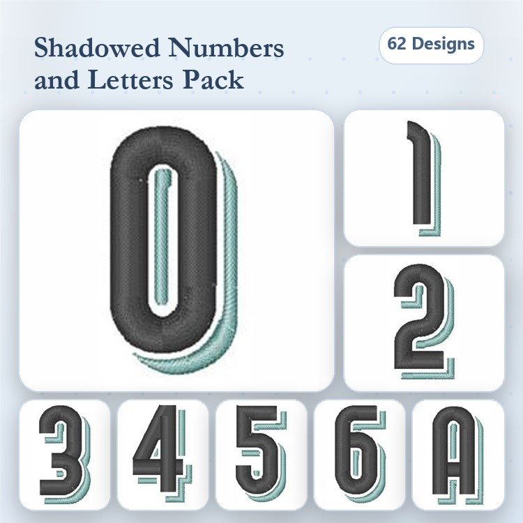 Shadowed Numbers & Letters Embroidery Designs Bundle – Featuring 0-9, Letter A & More (62 Designs)