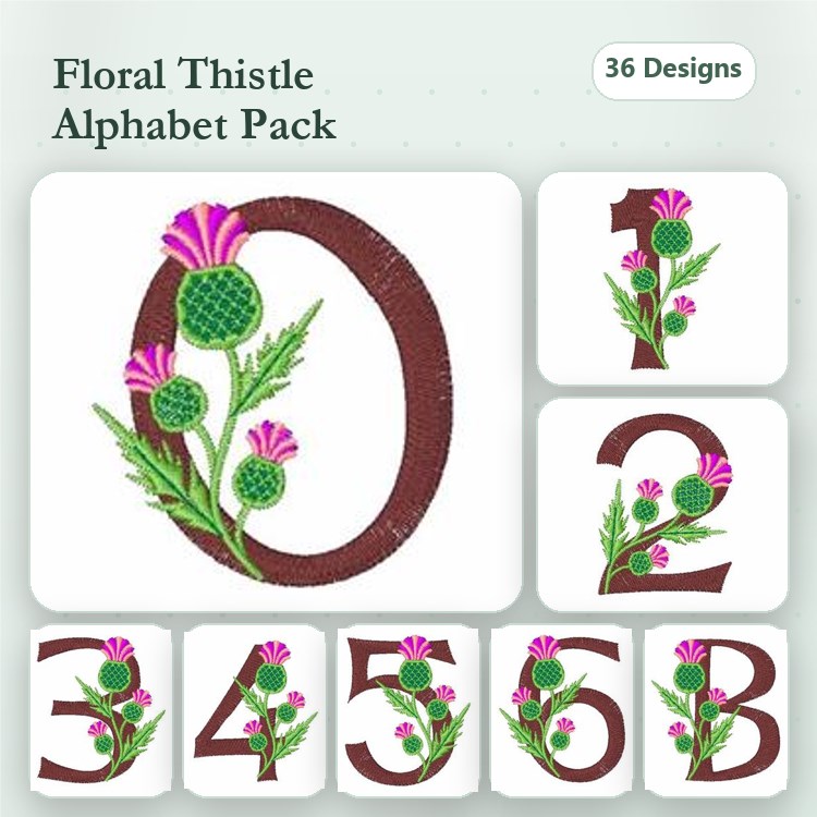 Floral Alphabet Embroidery Designs Bundle – Floral Thistle O, Floral Thistle 1, Floral Thistle 2 & More (36 Designs)