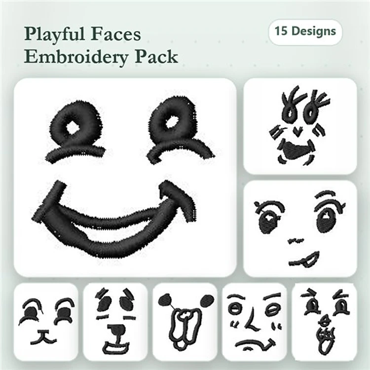 Face Embroidery Bundle – Happy Expressions (15 Designs)