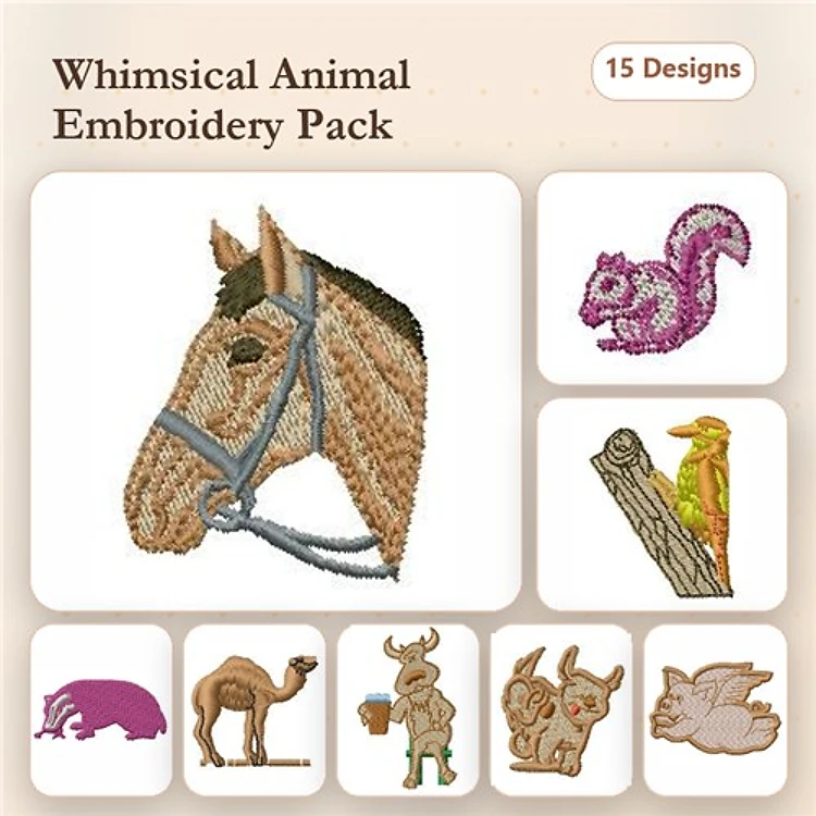 Horse & Squirrel Embroidery Bundle – Woodland Creatures (15 Designs)