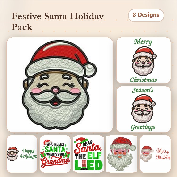 Santa Claus Embroidery Bundle – Festive Holiday Greetings (8 Designs)
