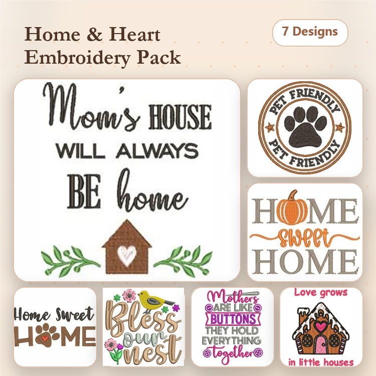 Home & Heart Embroidery Bundle – Heartwarming Designs (7 Designs)