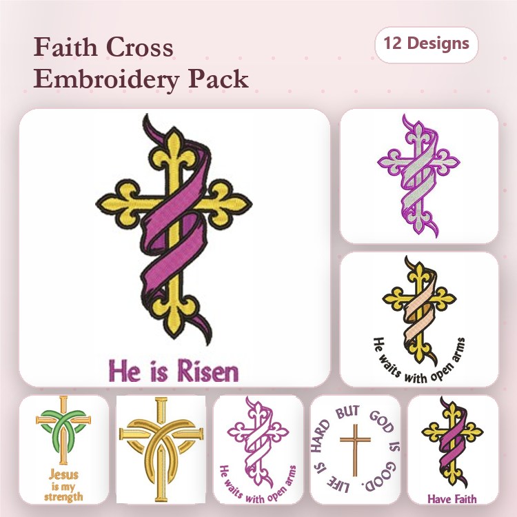 Faith Cross Embroidery Bundle – Inspirational Religious Designs (12 Designs)