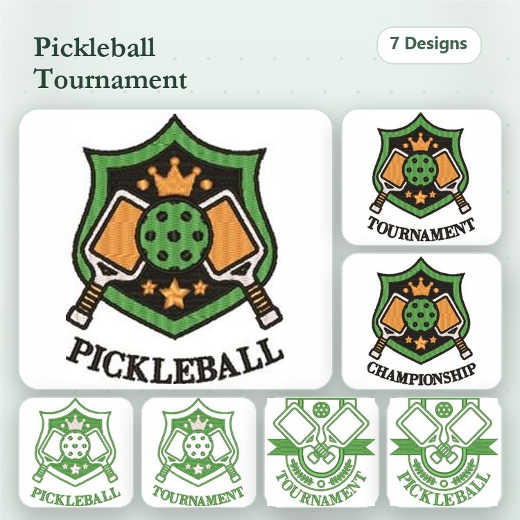 Pickleball Emblem Embroidery Bundle – Tournament & Championship (7 Designs)