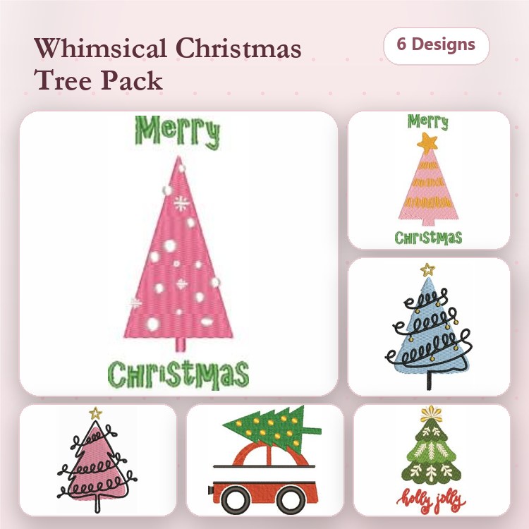 Whimsical Christmas Tree Embroidery Bundle – Festive Designs (6 Designs)