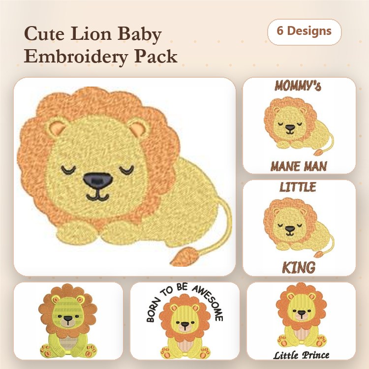Cute Lion Baby Embroidery Bundle – Adorable Lion Designs (6 Designs)