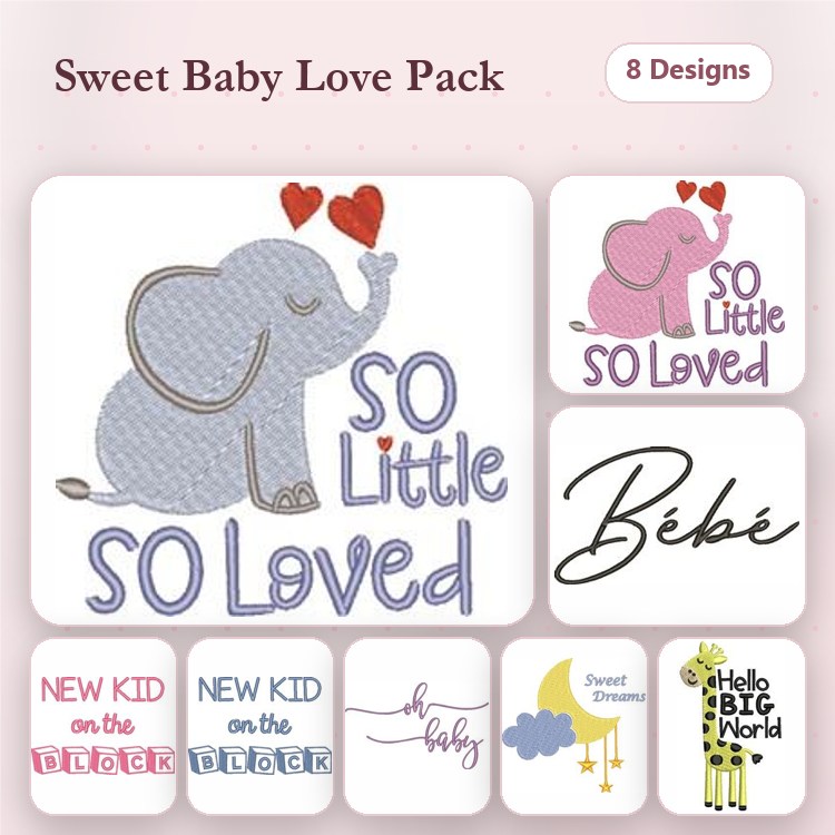 Elephant & Baby Text Embroidery Bundle – Sweet Baby Love (8 Designs)