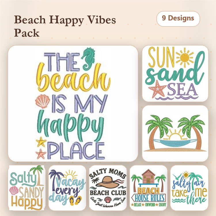 Beach Quote & Seahorse Embroidery Bundle – Tropical Designs (9 Designs)