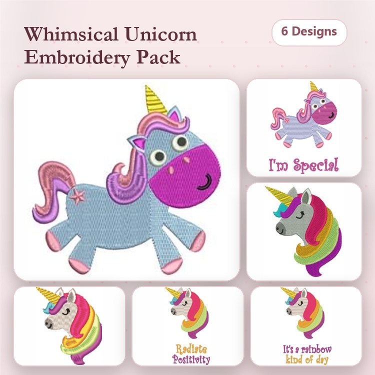 Whimsical Unicorn Embroidery Bundle – Colorful Designs (6 Designs)