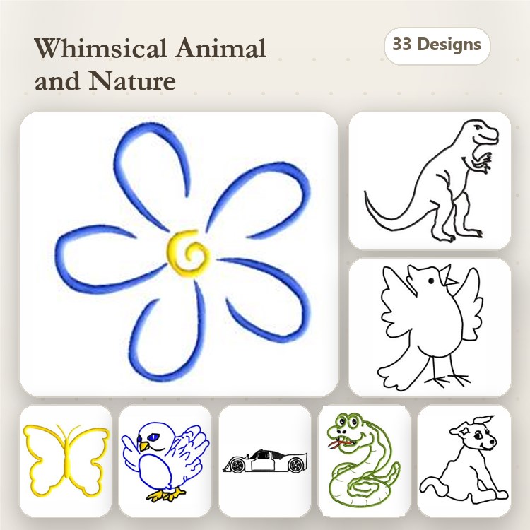 Tyrannosaurus Rex & Butterfly Embroidery Bundle – Animals & Flowers (33 Designs)