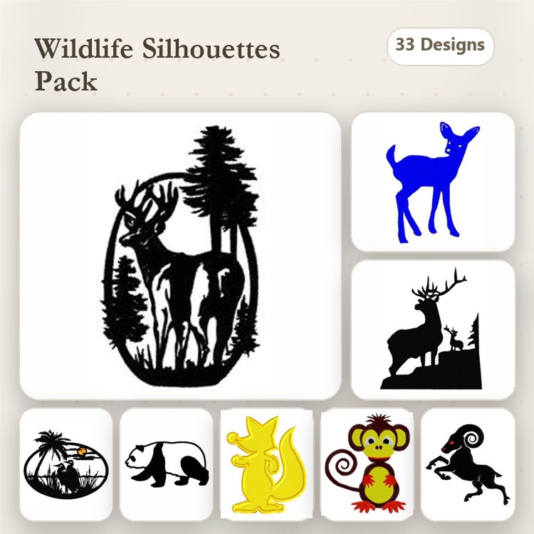 Wildlife Silhouettes Embroidery Bundle – Deer, Elk, Mountain Scene & More (33 Designs)