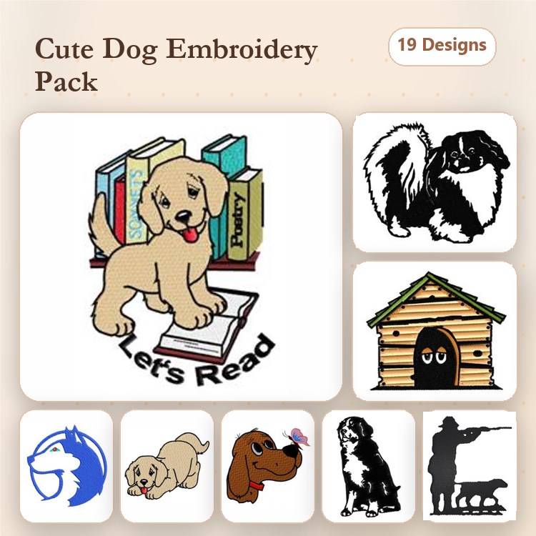 Dog Embroidery Bundle – Reading Puppy & Princess Designs (19 Designs)