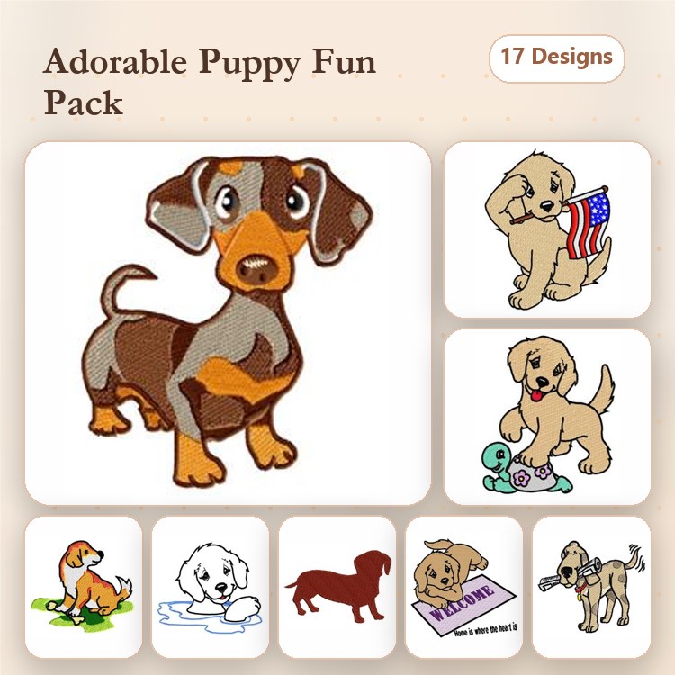 Dachshund & Puppy Embroidery Bundle – Festive & Fun (7 Designs)