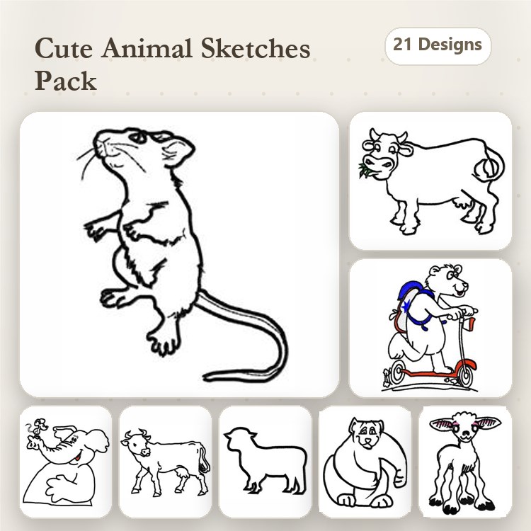 Animal Embroidery Bundle – Elephant, Bear & More (21 Designs)