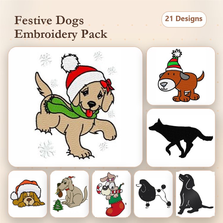 Dog Silhouette Embroidery Bundle – Holiday & Quote (21 Designs)
