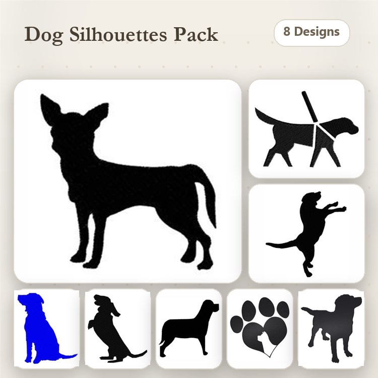 Dog Silhouette Embroidery Bundle – Various Breeds (8 Designs)