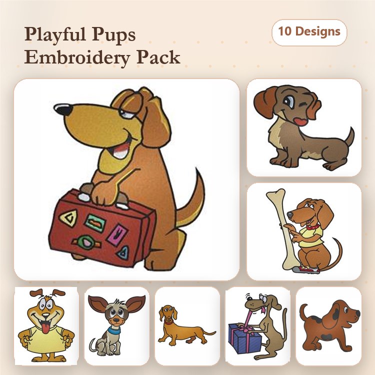 Dachshund & Boxer Dog Embroidery Bundle – Fun Canine Designs (10 Designs)
