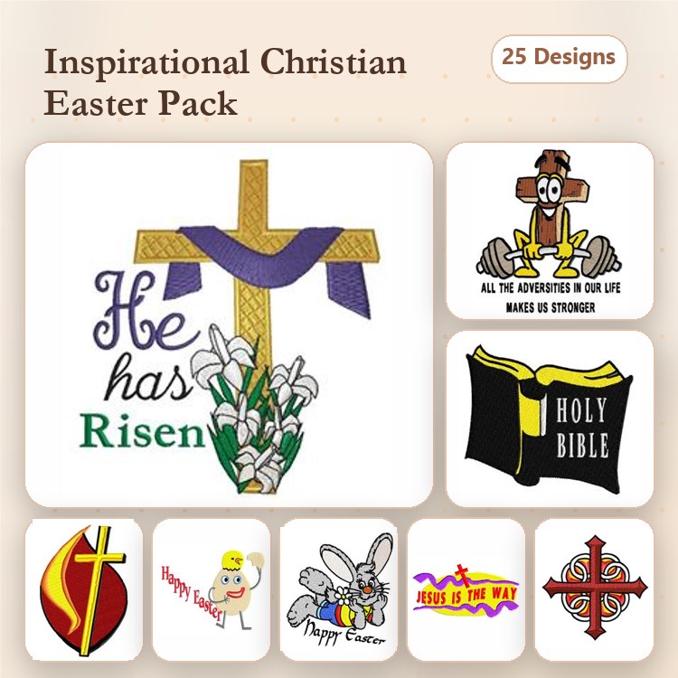 Easter Bunny & Religious Text Embroidery Bundle – Happy Easter & More (7 Designs)