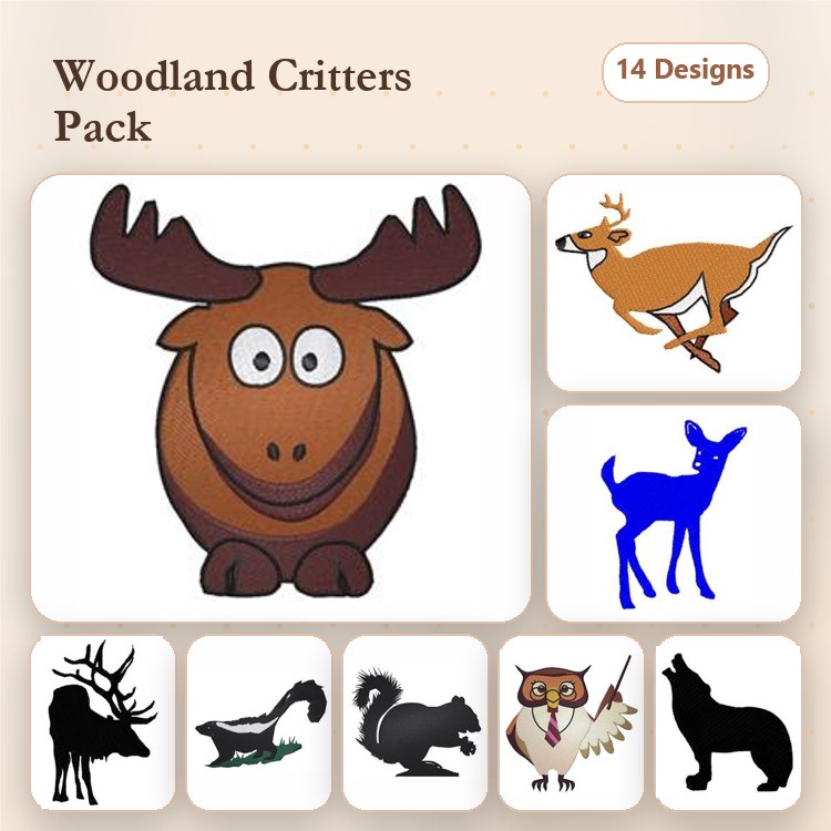 Woodland Animals Embroidery Bundle – Moose, Deer, Elk, Owl & More (14 Designs)