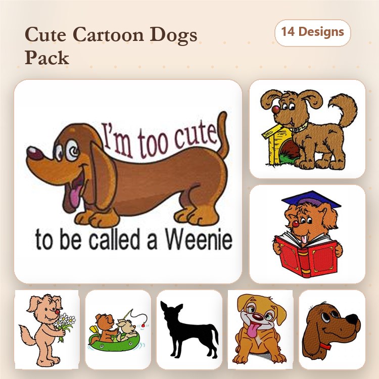 Happy Puppy & Cavalier King Charles Spaniel Embroidery Bundle – Dog Characters (14 Designs)