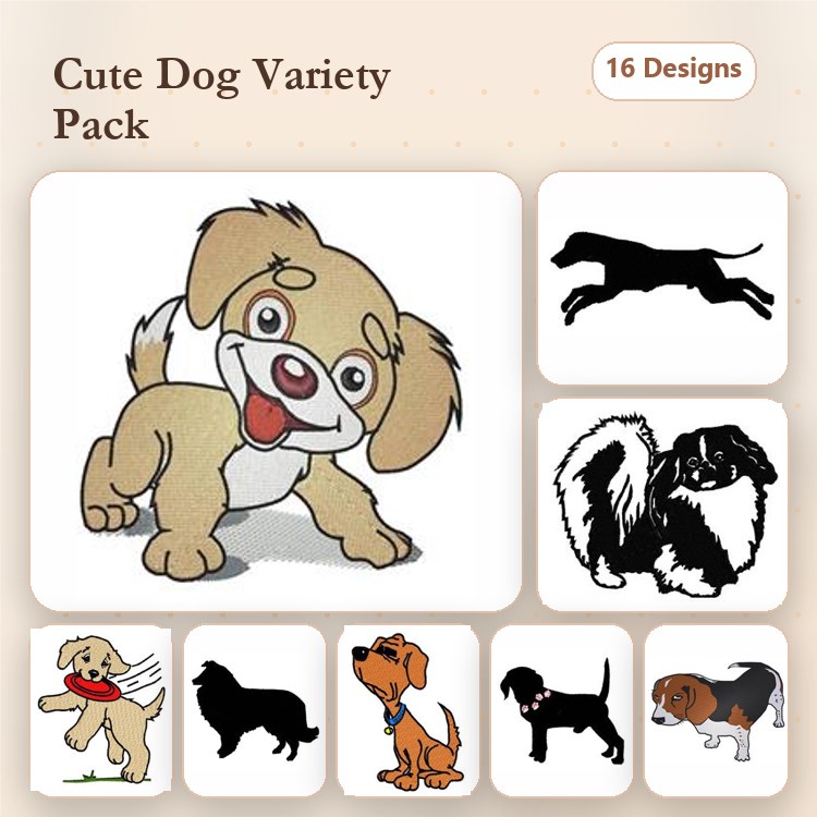 Dog Embroidery Bundle – Running Dog, Husky, and More (16 Designs)