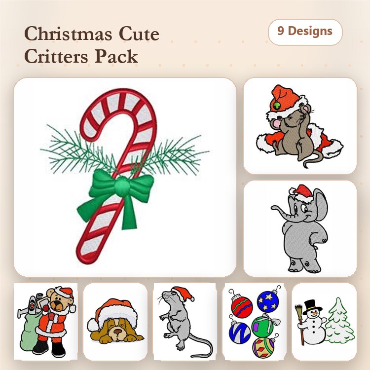 Santa Bear & Golden Retriever Embroidery Bundle – Holiday Designs (9 Designs)