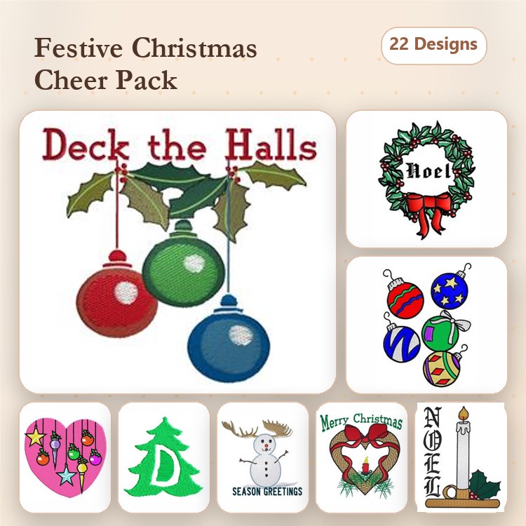 Christmas Ornaments Embroidery Bundle – Decorative Christmas Ornaments, Holly Wreath, Reindeer & More (22 Designs)