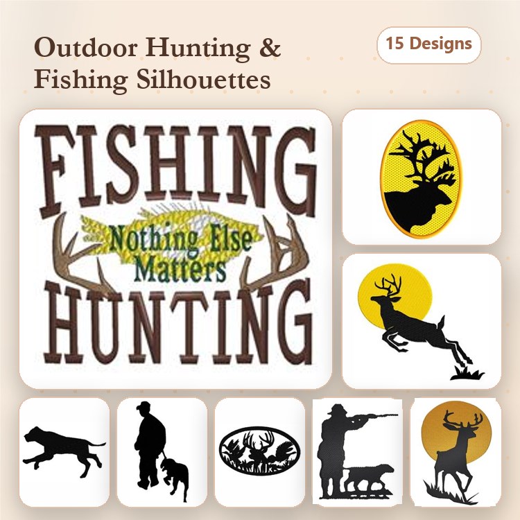 Moose & Deer Embroidery Bundle – Hunting & Fishing Themes (15 Designs)
