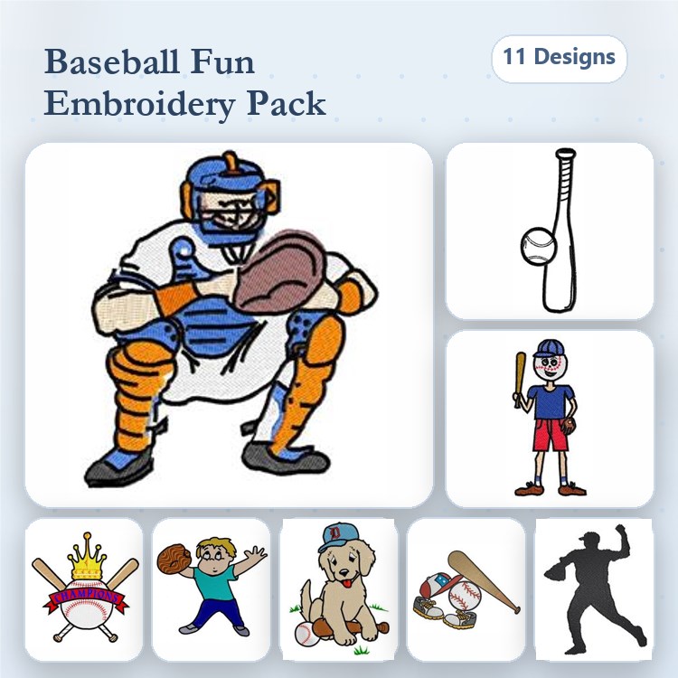 Baseball & Dog Embroidery Bundle – Sports Themes (11 Designs)