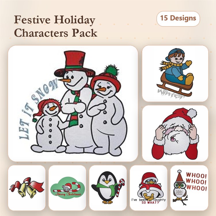Santa Claus, Snowman & Reindeer Embroidery Bundle – Christmas Cheer (18 Designs)