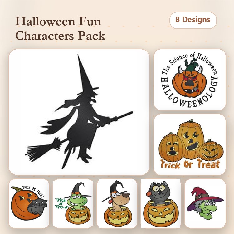 Halloween Themed Embroidery Bundle – Spooky Characters & Designs (10 Designs)