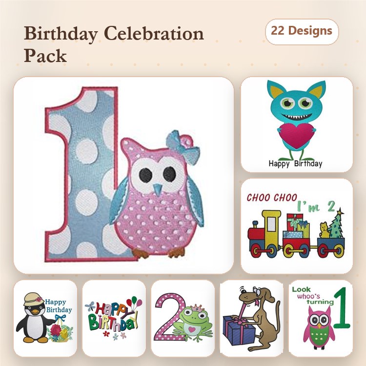 Birthday Celebration Embroidery Bundle – Fun Designs (23 Designs)