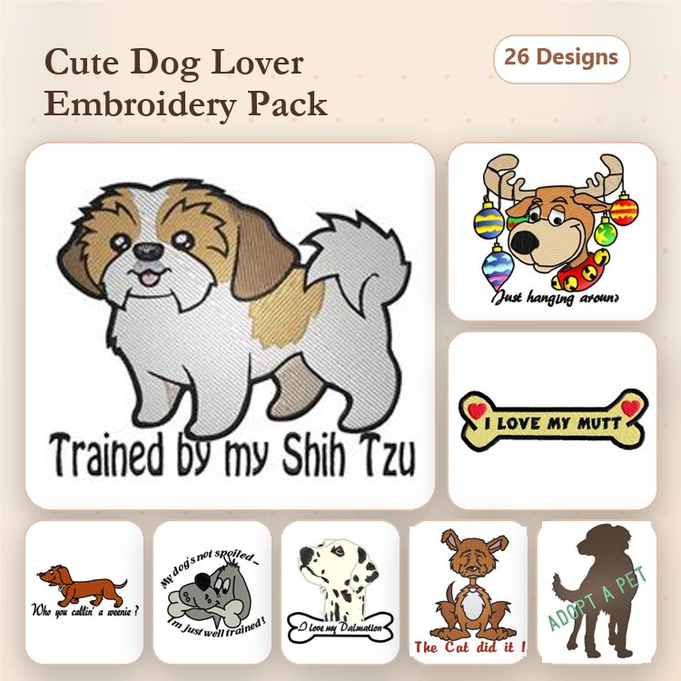 Dachshund, Shih Tzu & Bulldog Embroidery Bundle – Fun Dog Quotes (26 Designs)