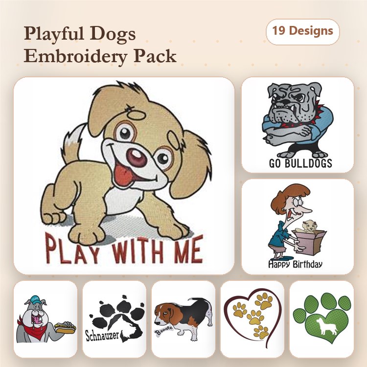 Purple Dog, Dachshund & Great Dane Embroidery Bundle – Dog Lovers (21 Designs)