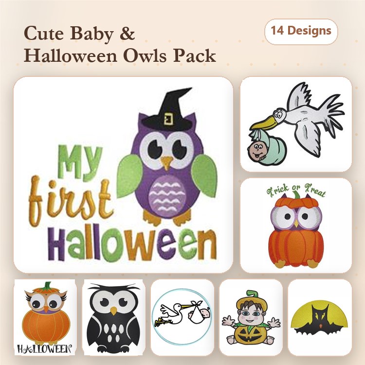 Halloween-Themed Owl Embroidery Bundle – My First Halloween Owl, Witch Owl, Pumpkin Owl & More (14 Designs)