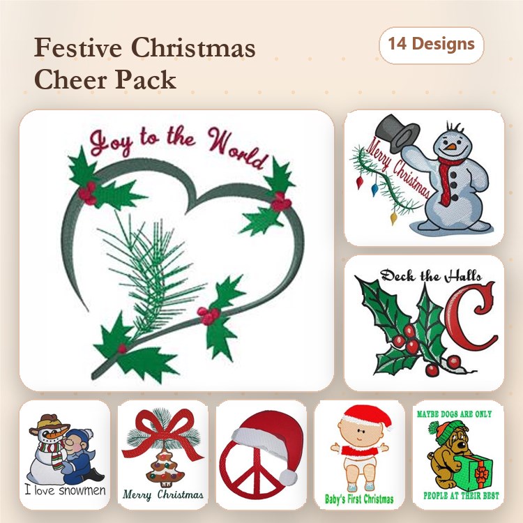 Christmas Heart & Snowman Embroidery Designs Bundle – Joy to the World, Baby's First Christmas & More (14 Designs)