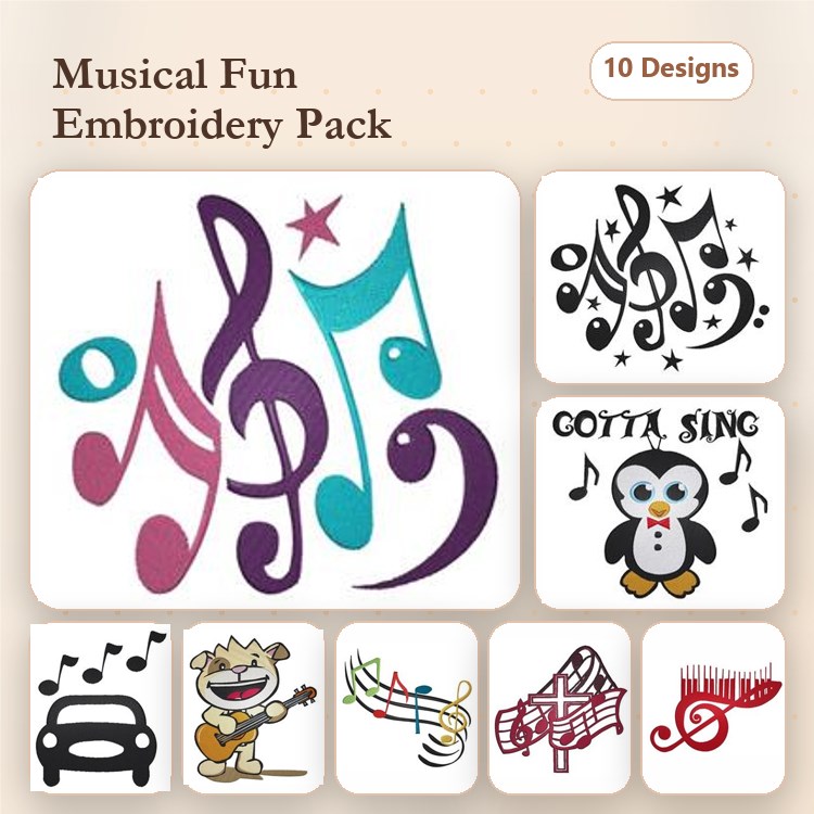 Musical & Dance Embroidery Bundle – Fun Characters and Designs (11 Designs)
