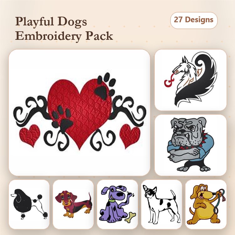 Basset Hound, Purple Dog & Silhouette Dog Embroidery Bundle – Heart Designs (27 Designs)
