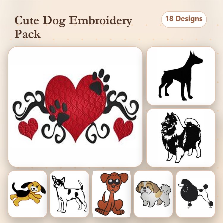 Dog Embroidery Bundle – Great Dane, Chihuahua & More (18 Designs)