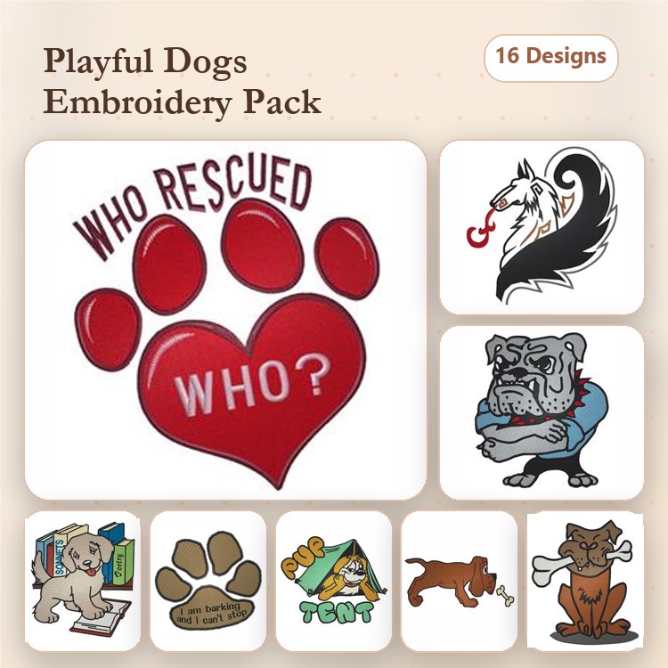 Dog Breeds Embroidery Bundle – Labrador, Dachshund & More (17 Designs)