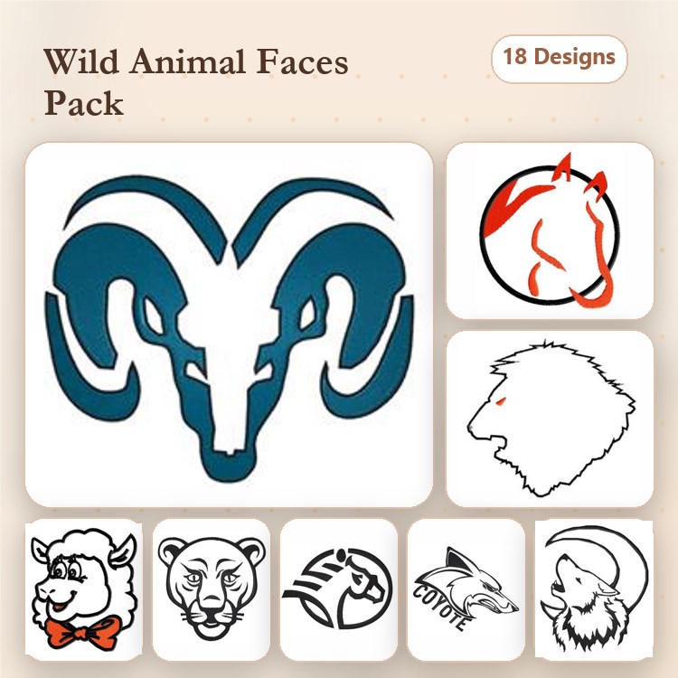 Animal Embroidery Bundle – Goat, Horse, Lion & More (18 Designs)