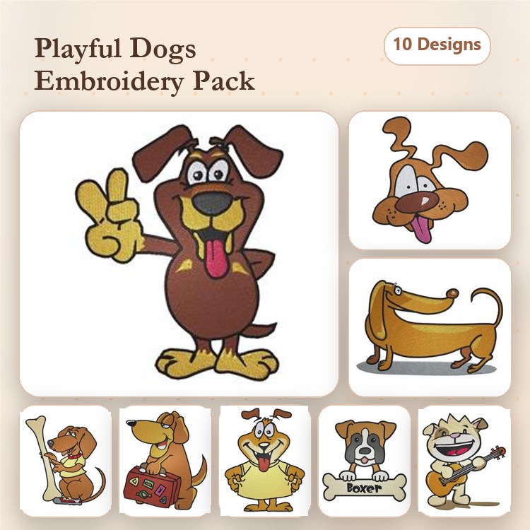 Cartoon Dog Embroidery Bundle – Fun and Playful Designs (10 Designs)